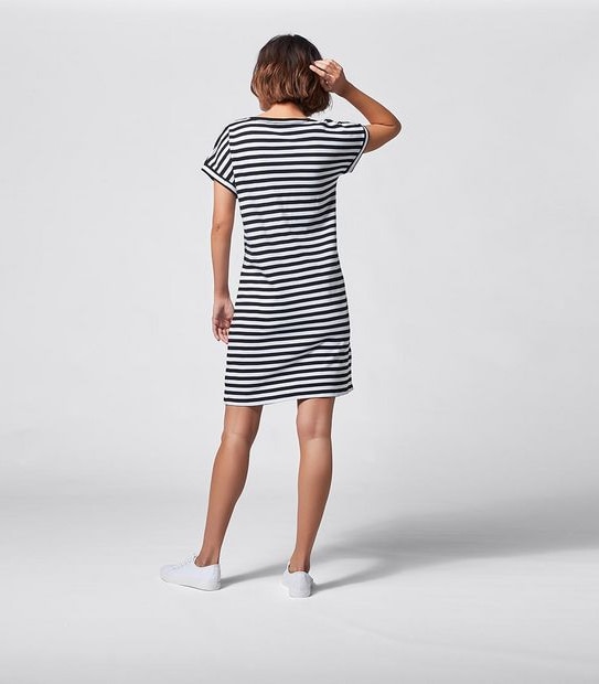 Organic Cotton Short Sleeve Knit Shift Dress - Black/White Stripe