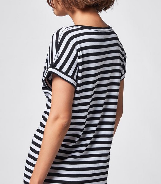 Organic Cotton Short Sleeve Knit Shift Dress - Black/White Stripe