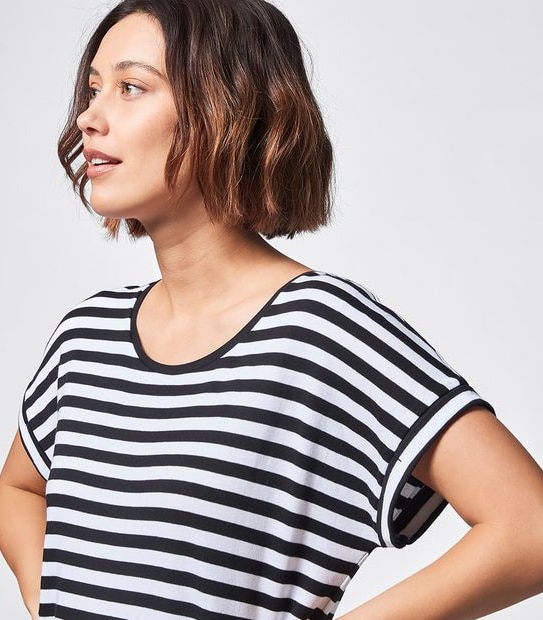 Organic Cotton Short Sleeve Knit Shift Dress - Black/White Stripe