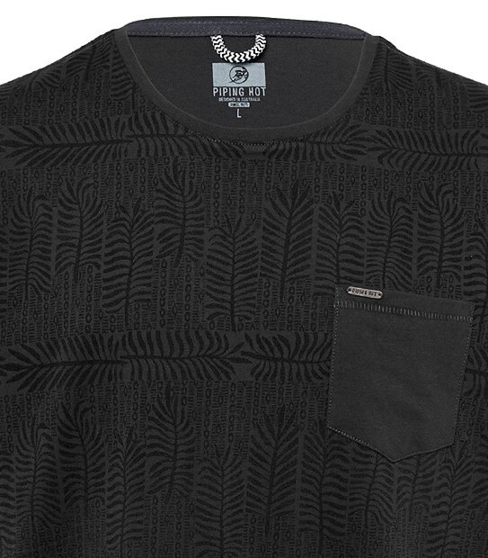 Men's Piping Hot Tribal Printed Short Sleeve T-Shirt - Black