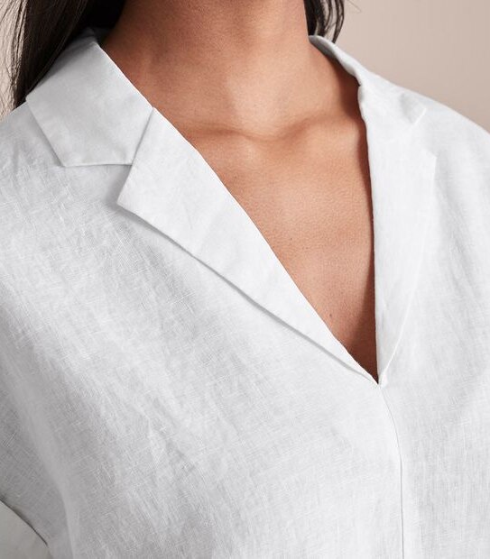 European Linen Roll Cuff Sleeve Blouse