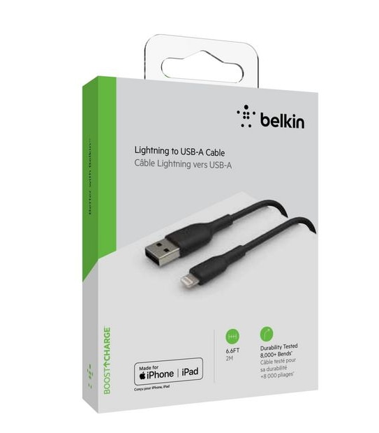 Belkin Boostcharge Lighting To USB-A Cable 2M Black