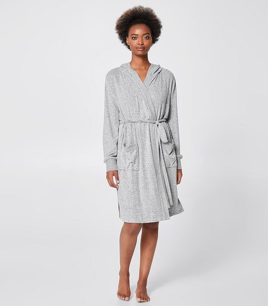 Cosy Hooded Dressing Gown - Grey Marle