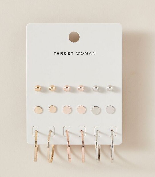 9 Pack Mixed Stud and Hoop Earrings