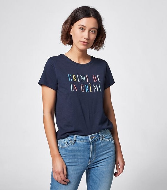 Organic Cotton Printed T-Shirt - Navy Blue Creme 
