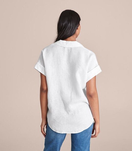 European Linen Roll Cuff Sleeve Blouse