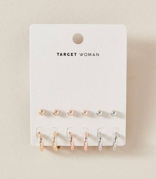 6 Pack Mixed Stud and Hoop Earrings