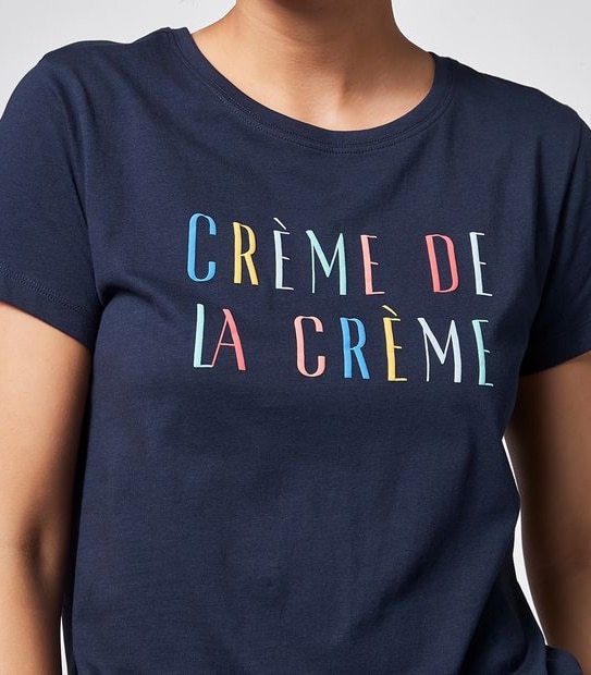 Organic Cotton Printed T-Shirt - Navy Blue Creme 