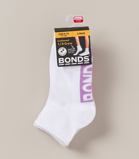 Bonds 3 Pack Cushioned 1/4 Crew Socks
