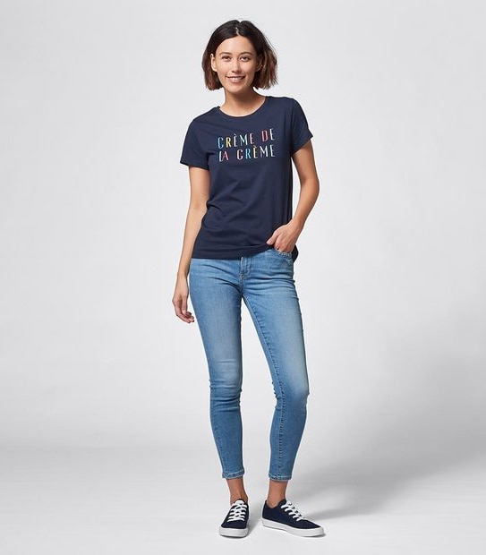 Organic Cotton Printed T-Shirt - Navy Blue Creme 