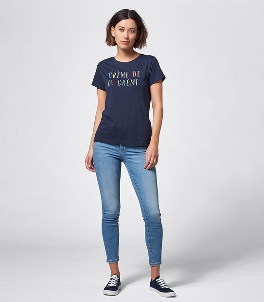 Organic Cotton Printed T-Shirt - Navy Blue Creme 