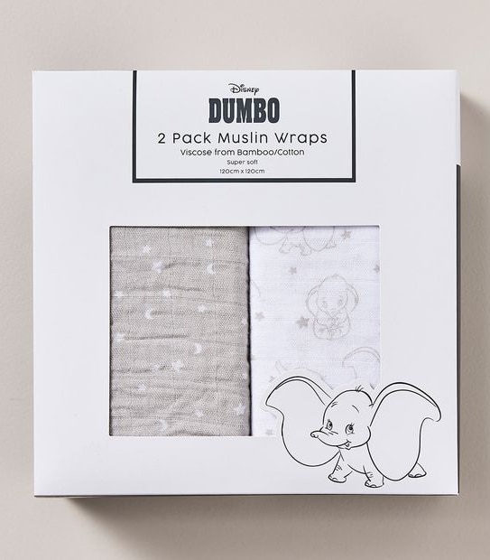 2 Pack Disney Dumbo Bamboo Muslin Wraps