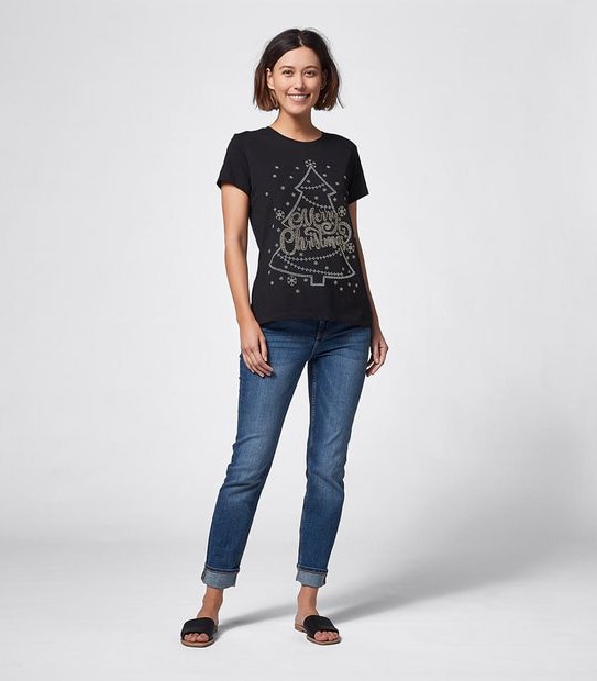 Christmas Cotton T-Shirt - Black Crystal Tree