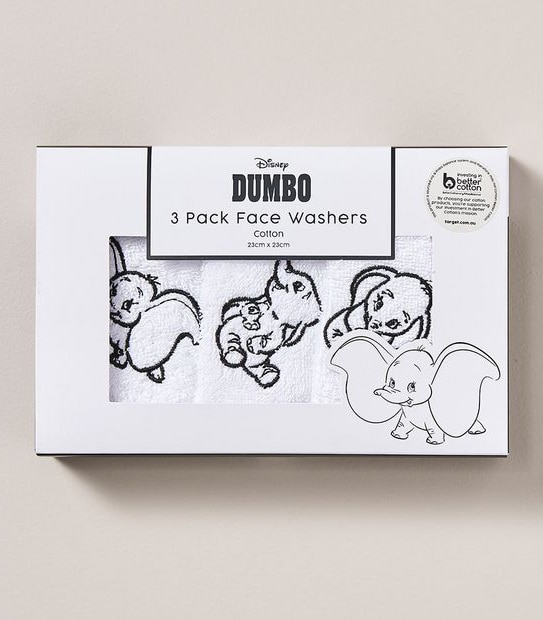 3 Pack Baby Disney Dumbo Face Washers