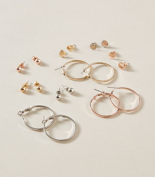 9 Pack Mixed Stud and Hoop Earrings