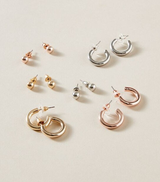 6 Pack Mixed Stud and Hoop Earrings