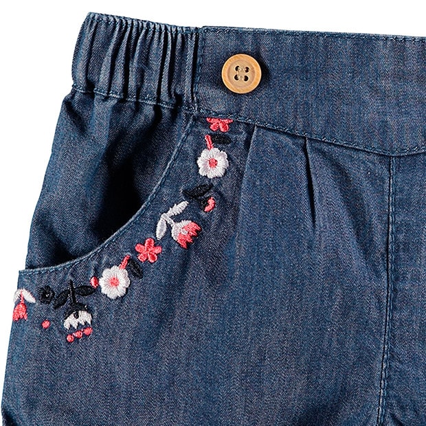 Babyhug Mid Thigh Washed & Embroidered Denim Shorts - Blue main image 0
