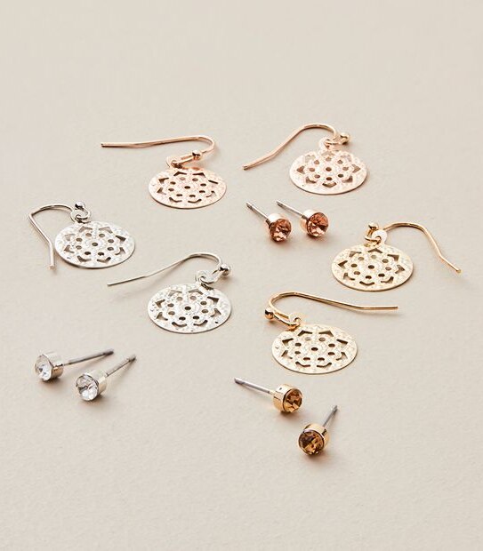 6 Pack Trio Studs and Filigree Droplets Earrings