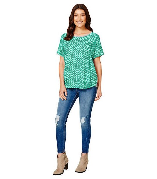 Woven Print Top - Green