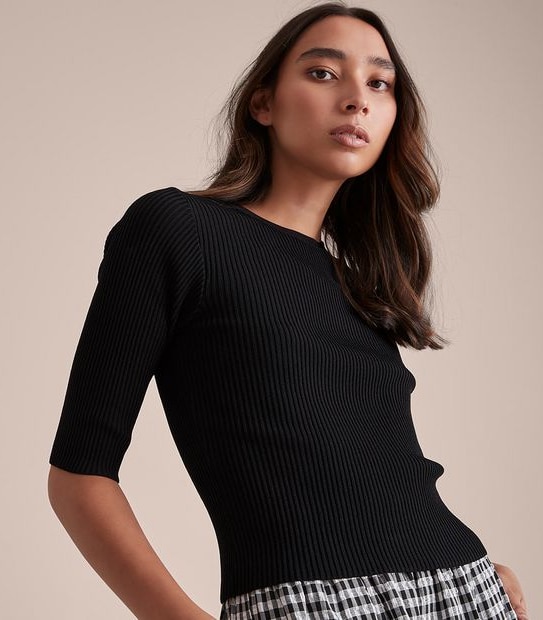 Preview Elbow Sleeve Rib Knit Top