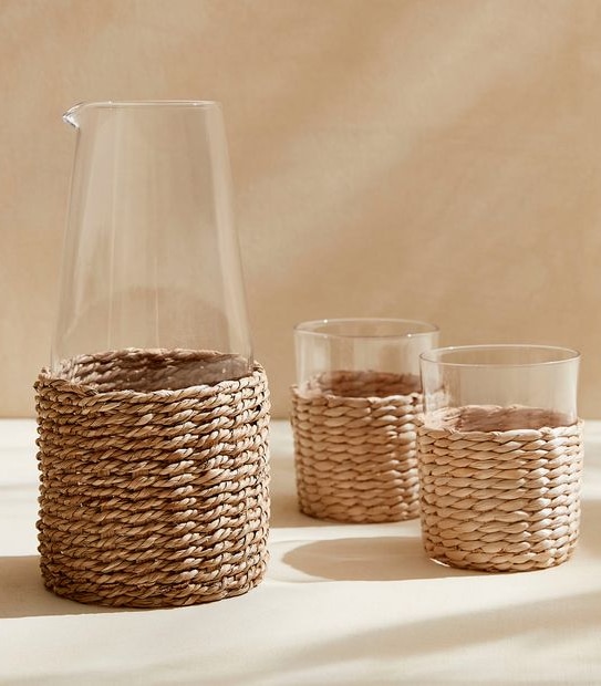 4 Pack Rattan Sleeve Glass Tumblers