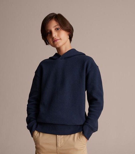 Waffle Long Sleeve Hooded Top