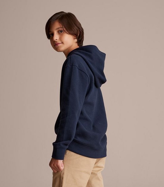 Waffle Long Sleeve Hooded Top