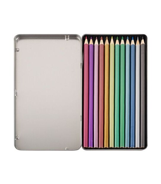 12 Pack Metallic Pencils in Tin - Brights