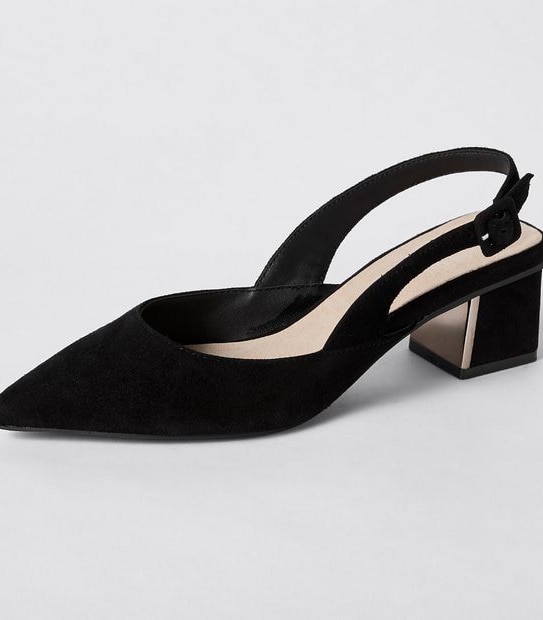 Devon Suede Sling Back Block Heels - Black