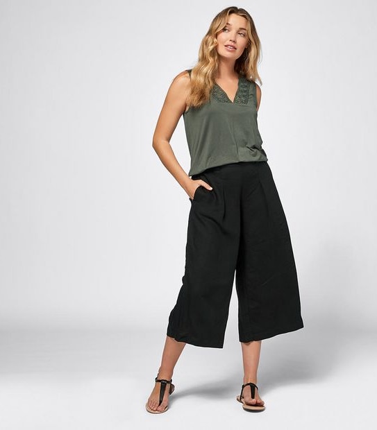 Lace Trim Tank Top - Khaki Green