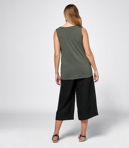 Lace Trim Tank Top - Khaki Green