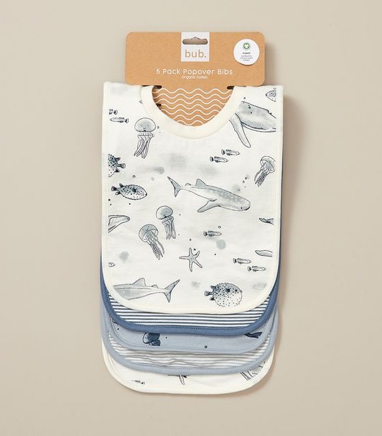 5 Pack bub. Organic Cotton Popover Bibs