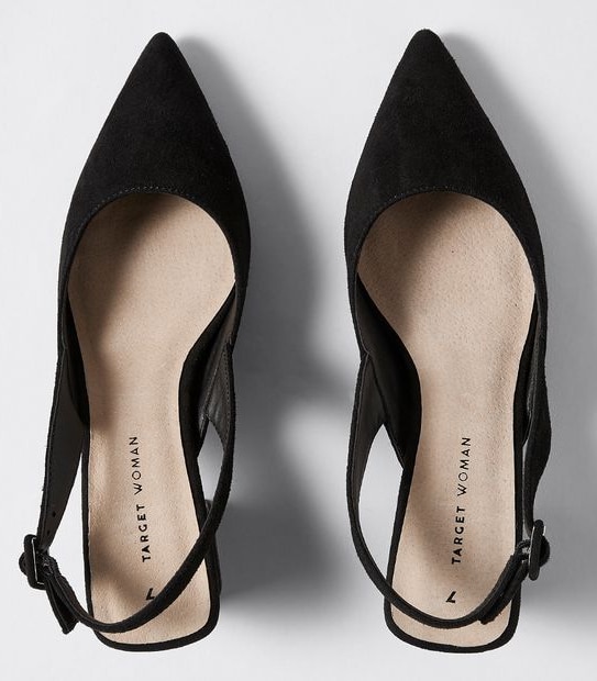 Devon Suede Sling Back Block Heels - Black