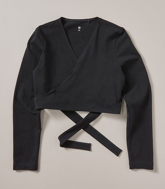 Long Sleeve Crossover Top - Black