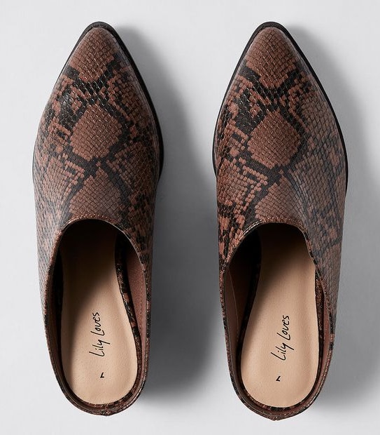 Lily Loves Dallas Low Heeled Mules - Snake Print