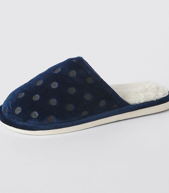 Sophia III Polka Dot Slipper Scuffs - Navy