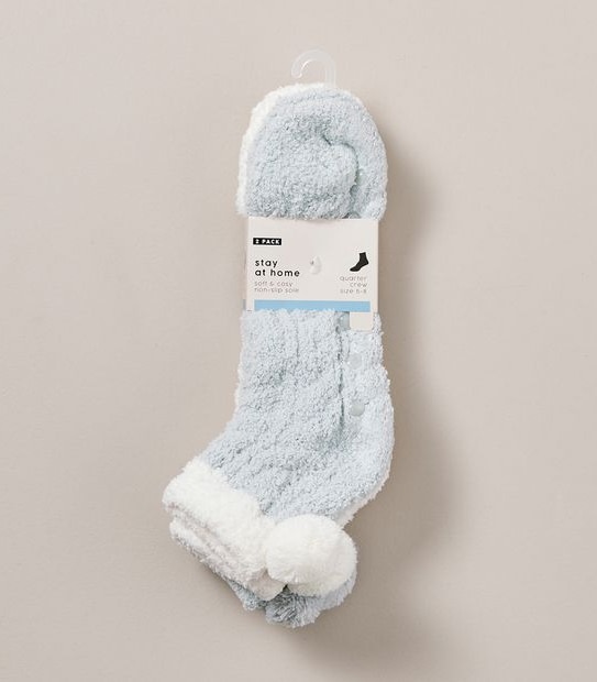Stay at Home Soft & Cosy Non-Slip Sole Quarter Crew Socks - Green / White