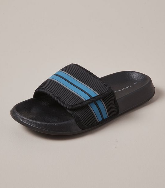 B SNR LOU BLACK STRIPE VELCO SLIDE  SIZE 13-6