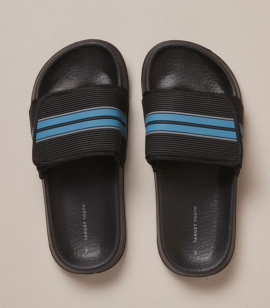 B SNR LOU BLACK STRIPE VELCO SLIDE  SIZE 13-6