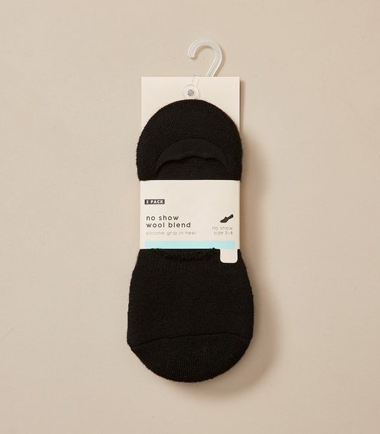 2 Pack No Show Wool Blend Socks - Black/Grey