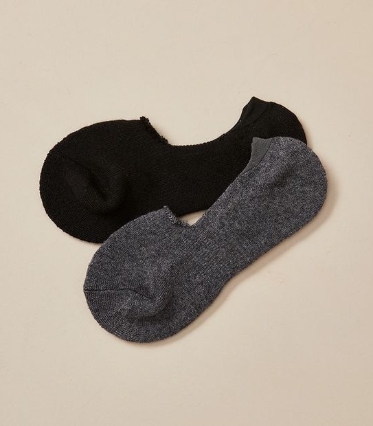 2 Pack No Show Wool Blend Socks - Black/Grey