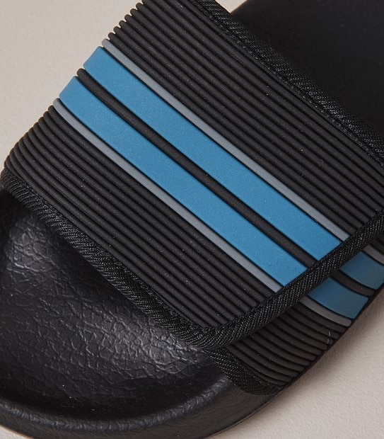 B SNR LOU BLACK STRIPE VELCO SLIDE  SIZE 13-6