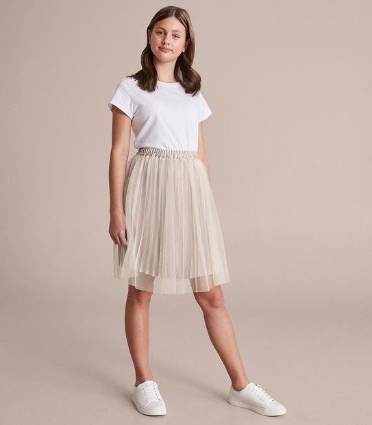 Metallic Pleat Midi Skirt