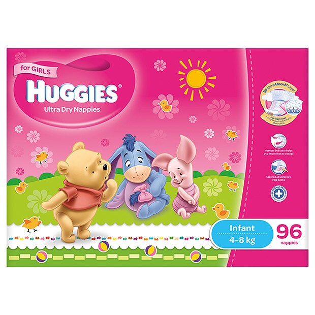 Huggies Jumbo 96 Pack Girls' Nappies - Infant Huggies Jumbo 96 Pack Girls' Nappies - Infant