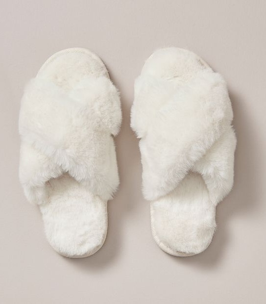W LIBBI IVORY FUR CROSSOVER SCUFF  SIZE SML