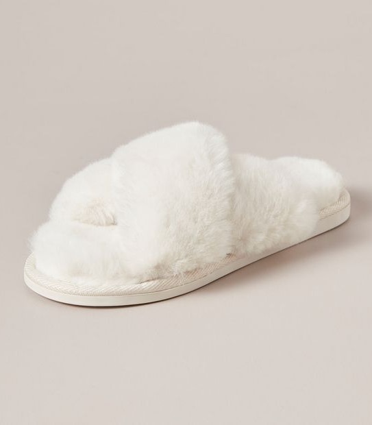 W LIBBI IVORY FUR CROSSOVER SCUFF  SIZE SML