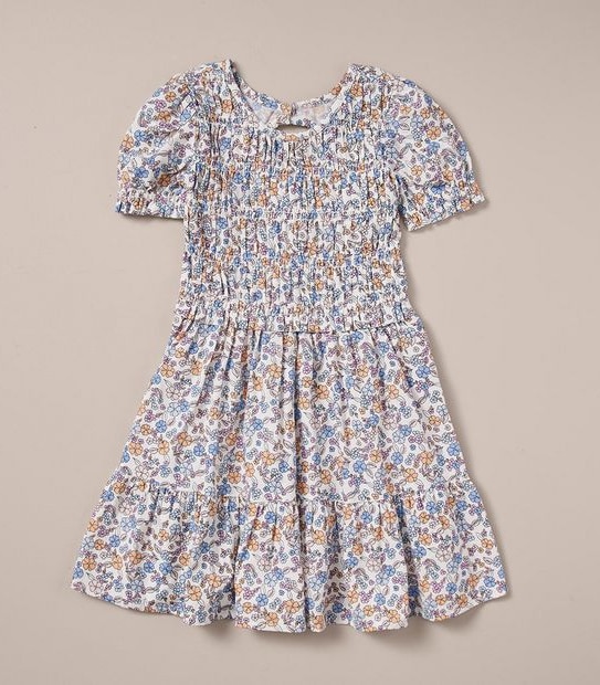 Shirred Elastic Floral Dress
