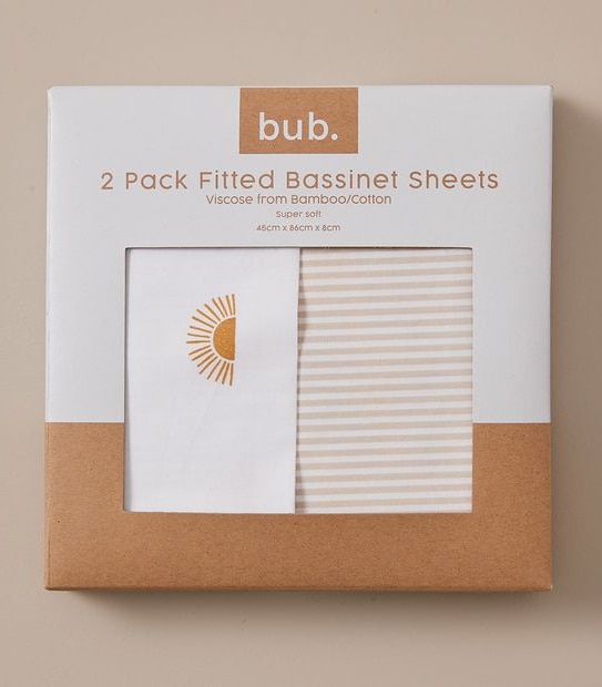bub. 2 Pack Fitted Bassinet Sheets