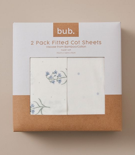 bub. 2 Pack Fitted Bamboo Cot Sheets