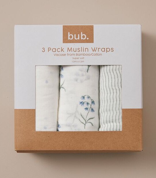 bub. 3 Pack Bamboo Muslin Wraps